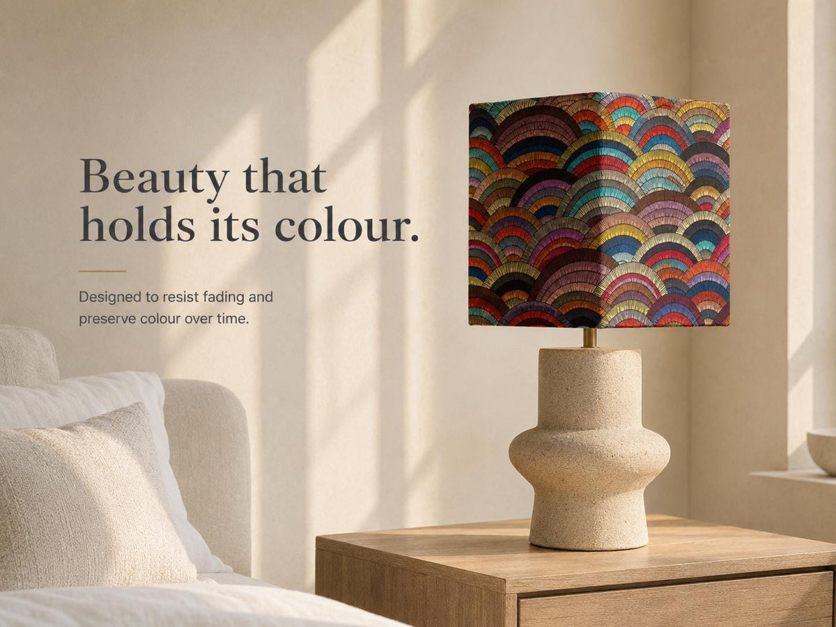 Multicoloured Art Deco handmade lampshade styled interior view