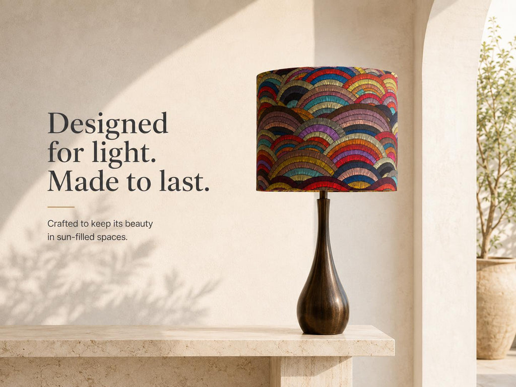 Multicoloured Art Deco handmade lampshade styled interior view
