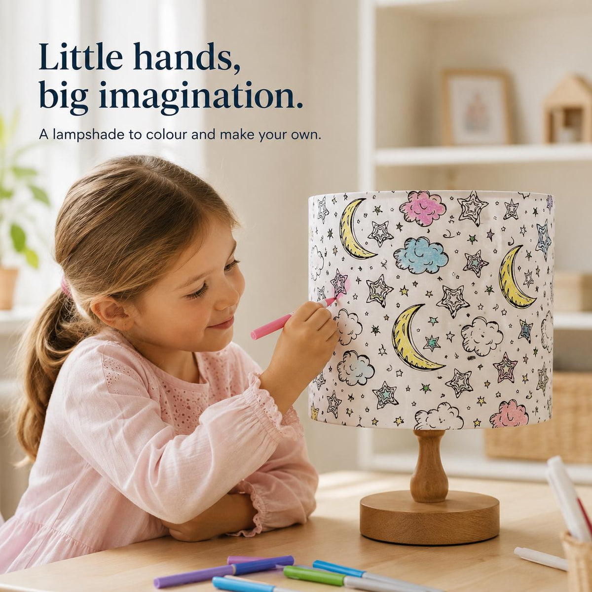 Colour-In Moon & Stars Kids’ Lampshade – Made in Italy – image 1