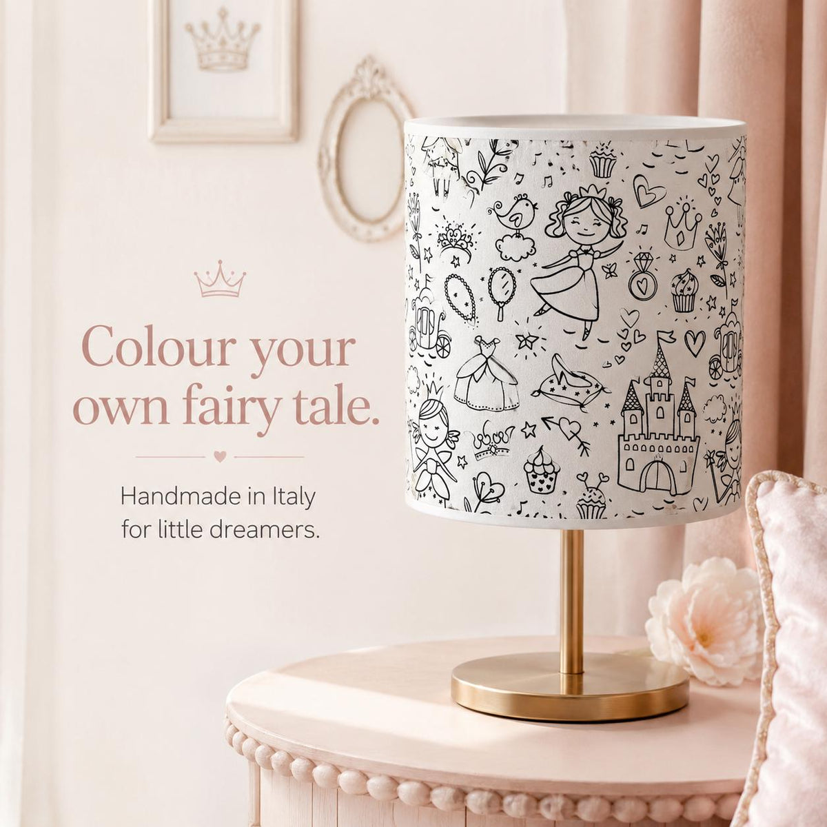 Colour-In Princess Kids’ Lampshade – Made in Italy – image 3