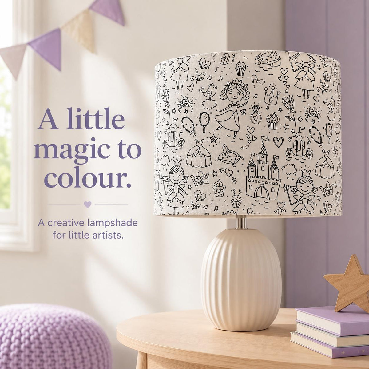 Colour-In Princess Kids’ Lampshade – Made in Italy – image 8