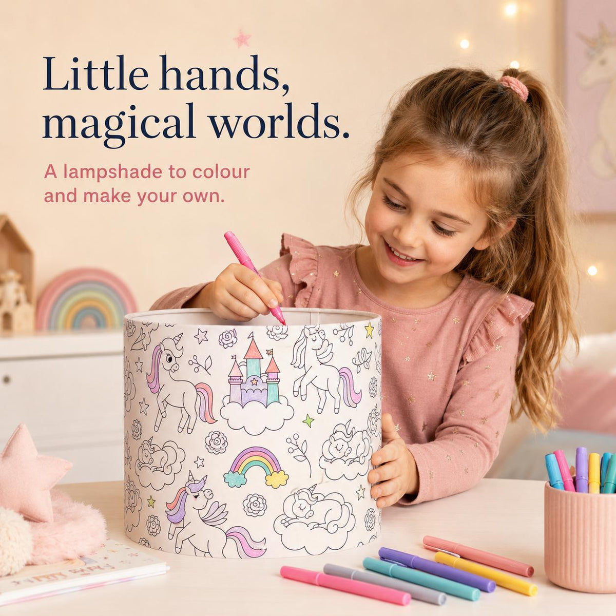 Colour-In Unicorn Kids’ Lampshade – Made in Italy – image 1