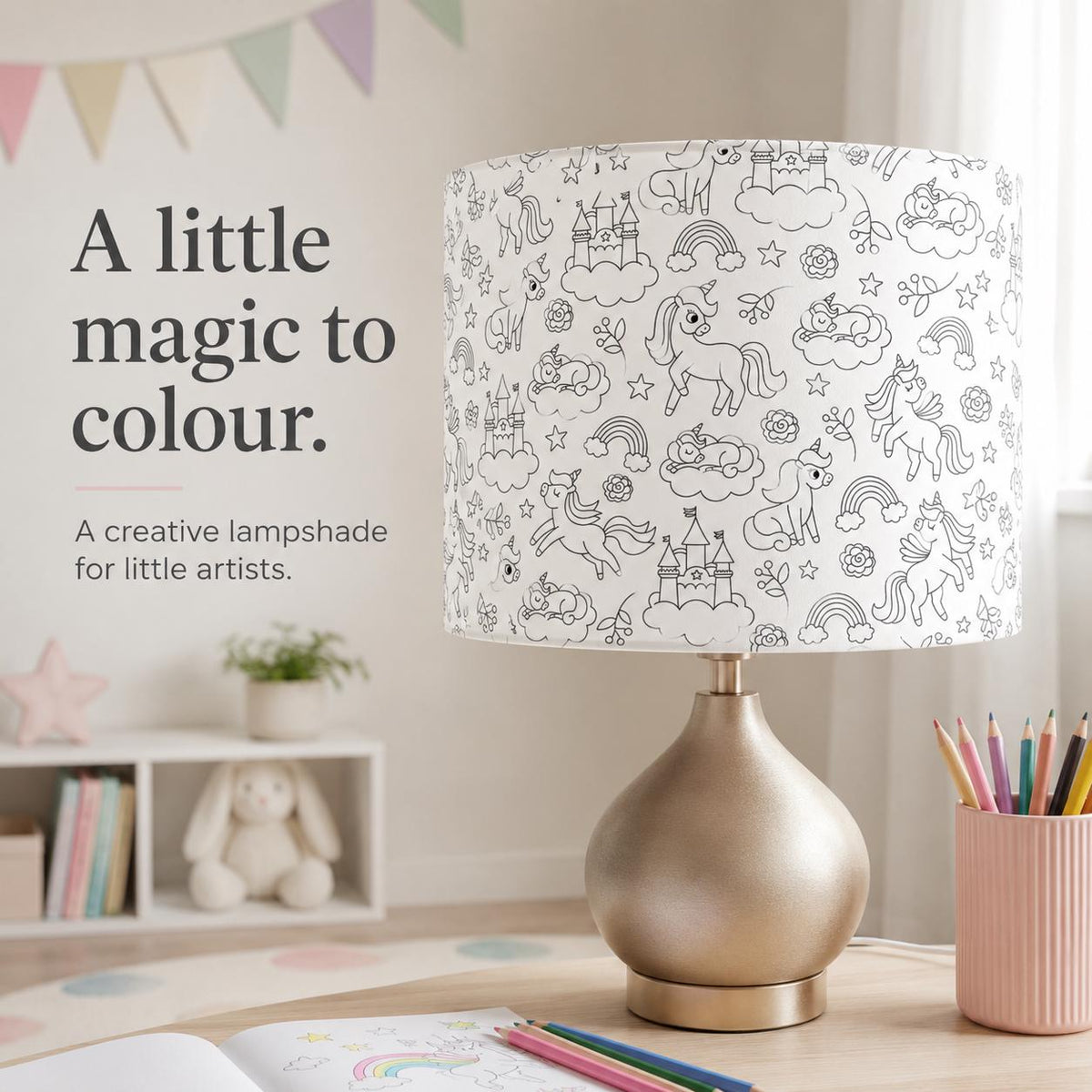 Colour-In Unicorn Kids’ Lampshade – Made in Italy – image 8
