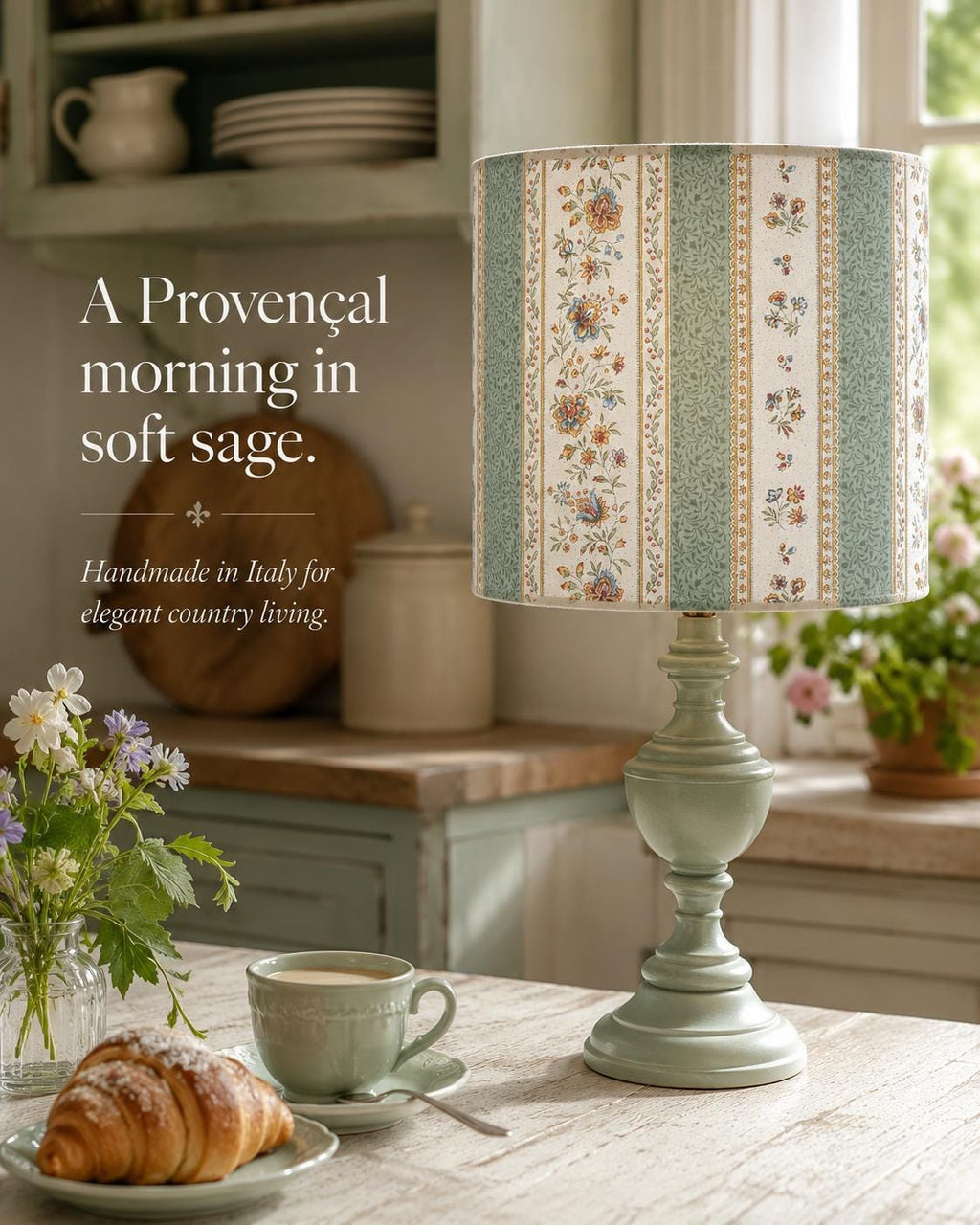 Green Provençal Floral Lampshade, French Country Lamp Shade – Handmade in Italy – image 11