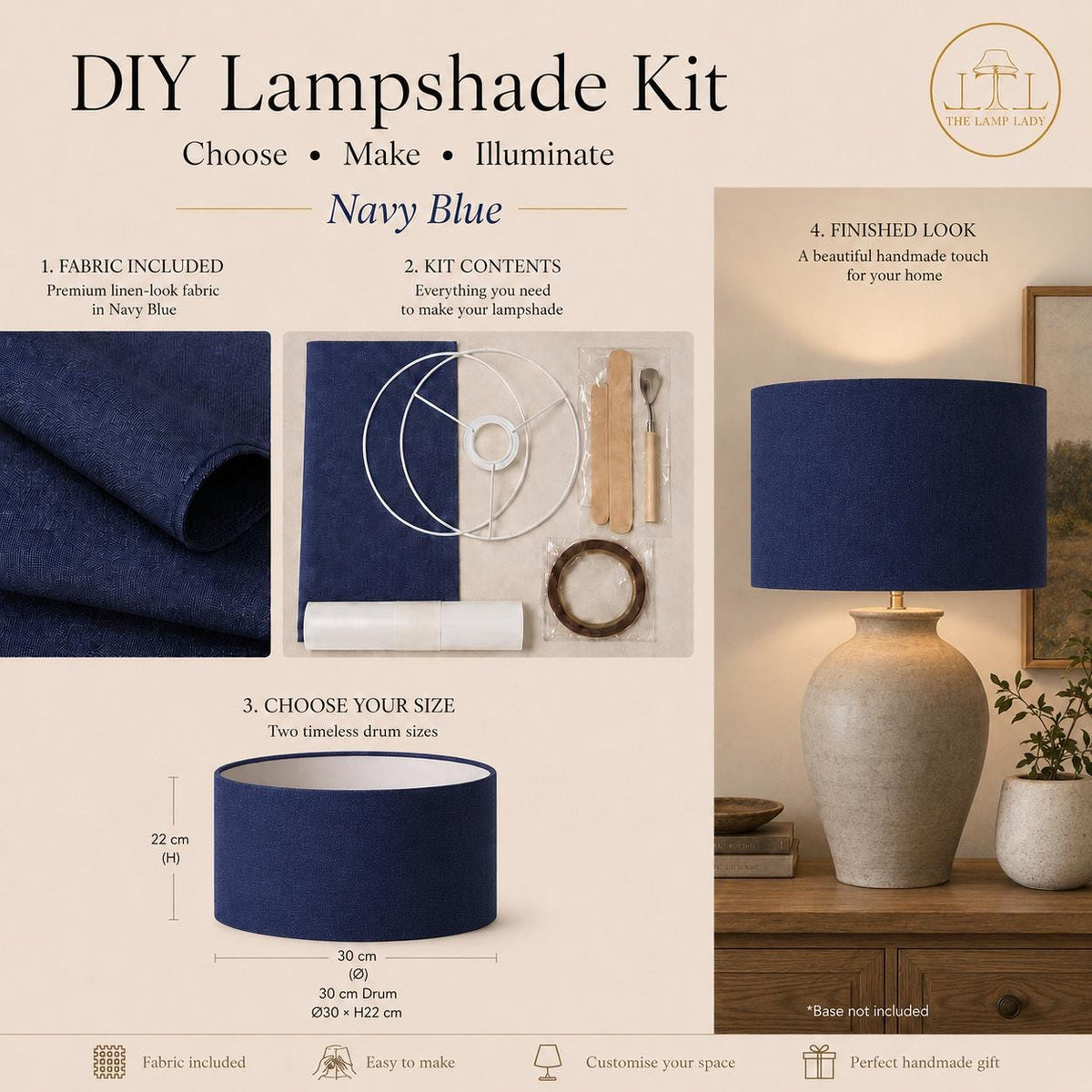 DIY Drum Lampshade Making Kit, Fabric Included, Two Sizes (20cm, 30cm) – image 3
