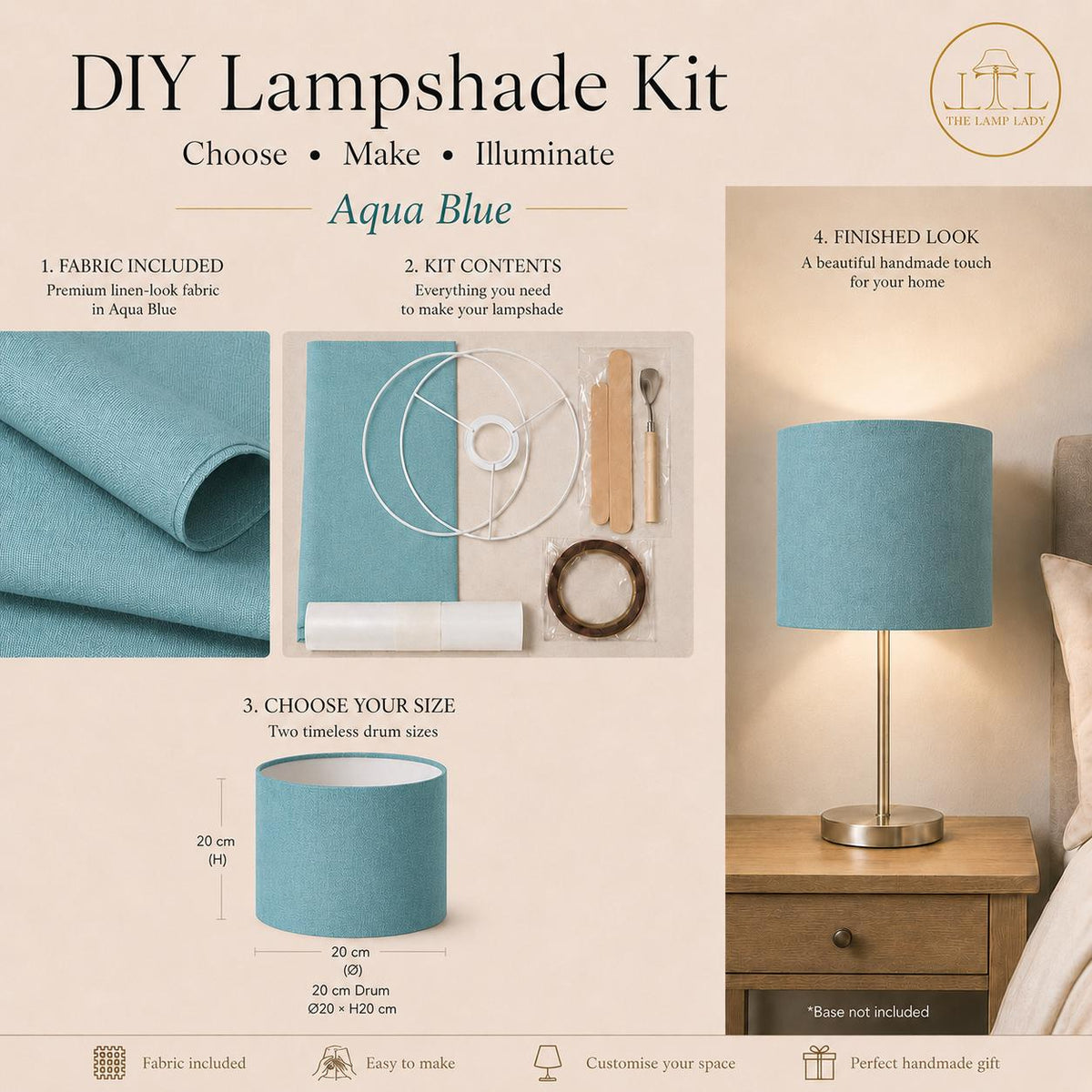 DIY Drum Lampshade Making Kit, Fabric Included, Two Sizes (20cm, 30cm) – image 4