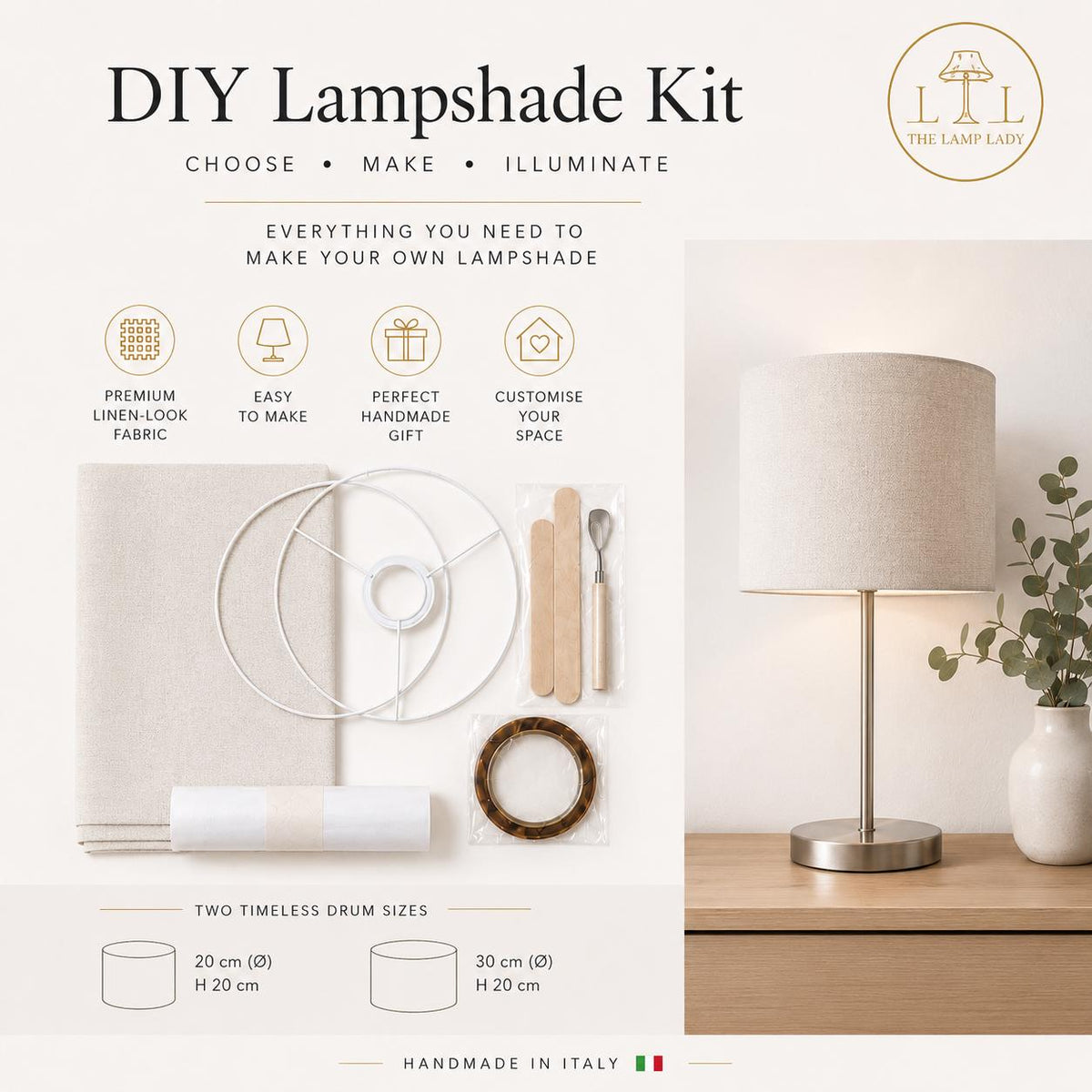DIY Drum Lampshade Making Kit, Fabric Included, Two Sizes (20cm, 30cm) – image 1