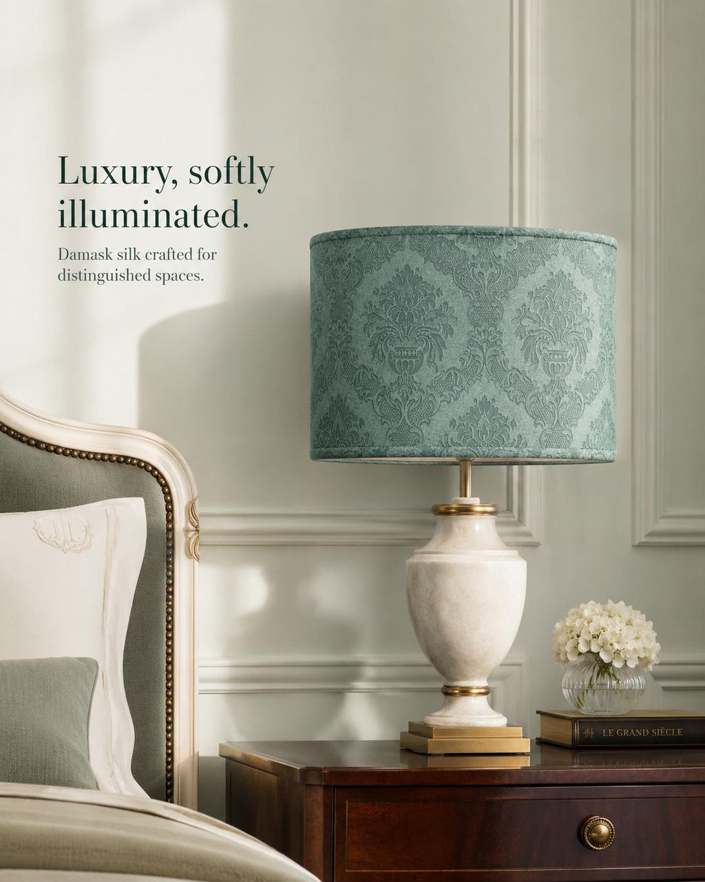 Limited Edition Vintage Damask Silk Lampshade – Sage Green Luxury Lighting - Handmade in Italy – image 8