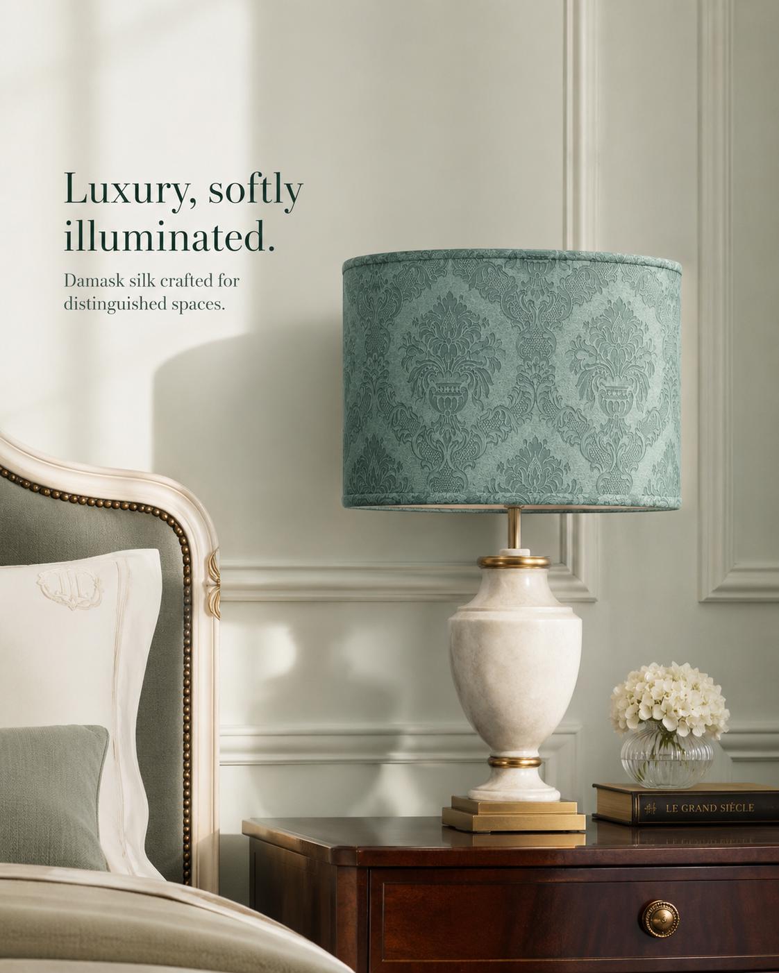 Limited Edition Vintage Damask Silk Lampshade – Sage Green Luxury Lighting - Handmade in Italy – image 8