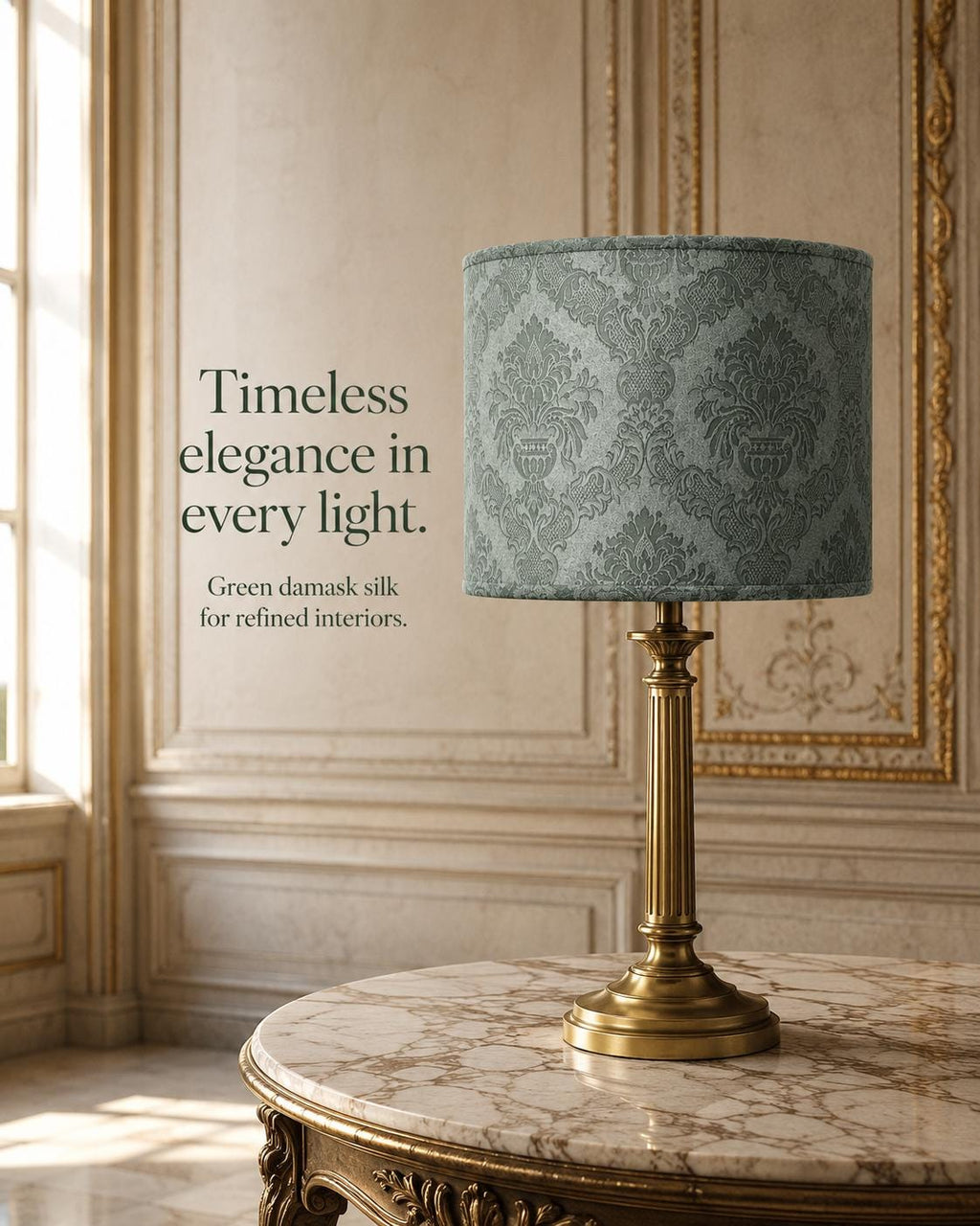 Limited Edition Vintage Damask Silk Lampshade – Sage Green Luxury Lighting - Handmade in Italy – image 3