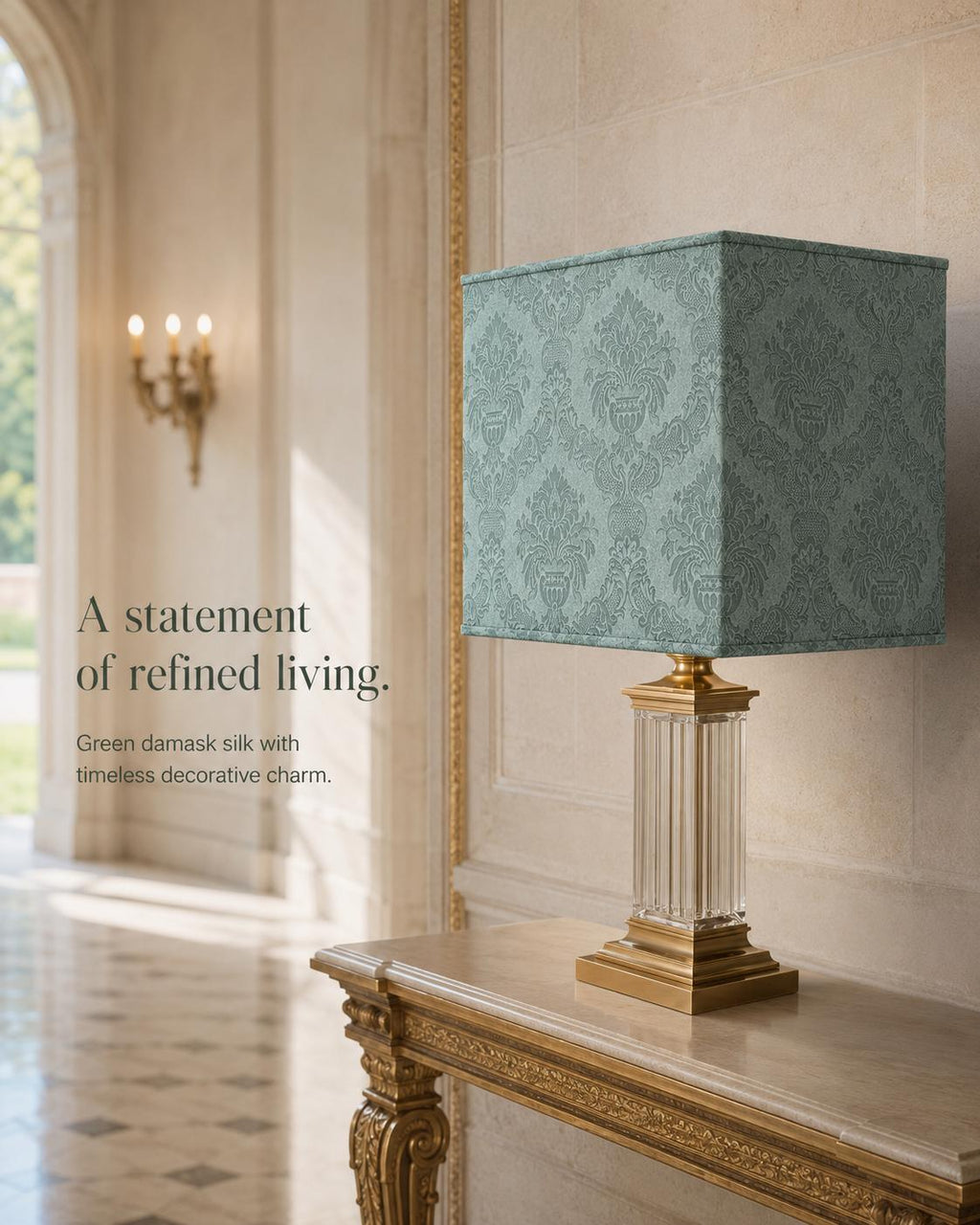 Limited Edition Vintage Damask Silk Lampshade – Sage Green Luxury Lighting - Handmade in Italy – image 10