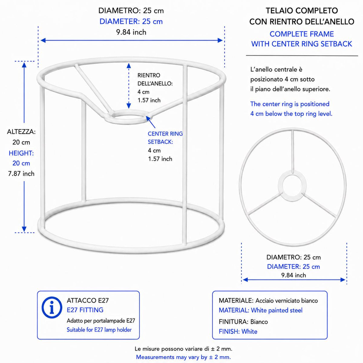 White Metal Lampshade Frame – DIY Macramé Lighting Structure – Multiple Diameters – image 3
