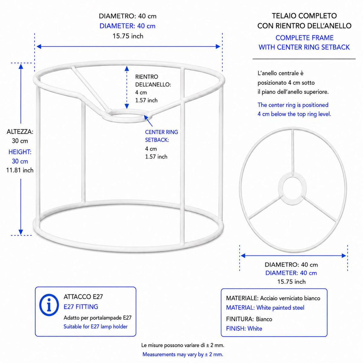 White Metal Lampshade Frame – DIY Macramé Lighting Structure – Multiple Diameters – image 7