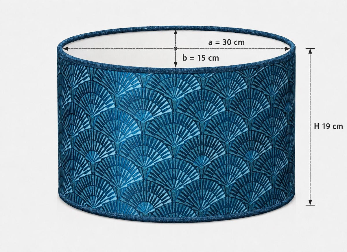 Art Deco Fan Pattern Drum Lampshade | Blue Teal Retro Lampshade | Handmade in Italy – image 7
