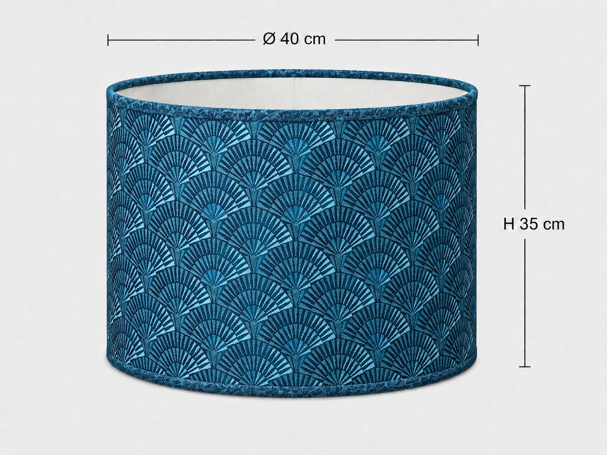 Art Deco Fan Pattern Drum Lampshade | Blue Teal Retro Lampshade | Handmade in Italy – image 4