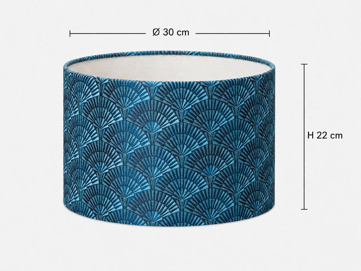 Art Deco Fan Pattern Drum Lampshade | Blue Teal Retro Lampshade | Handmade in Italy – image 5