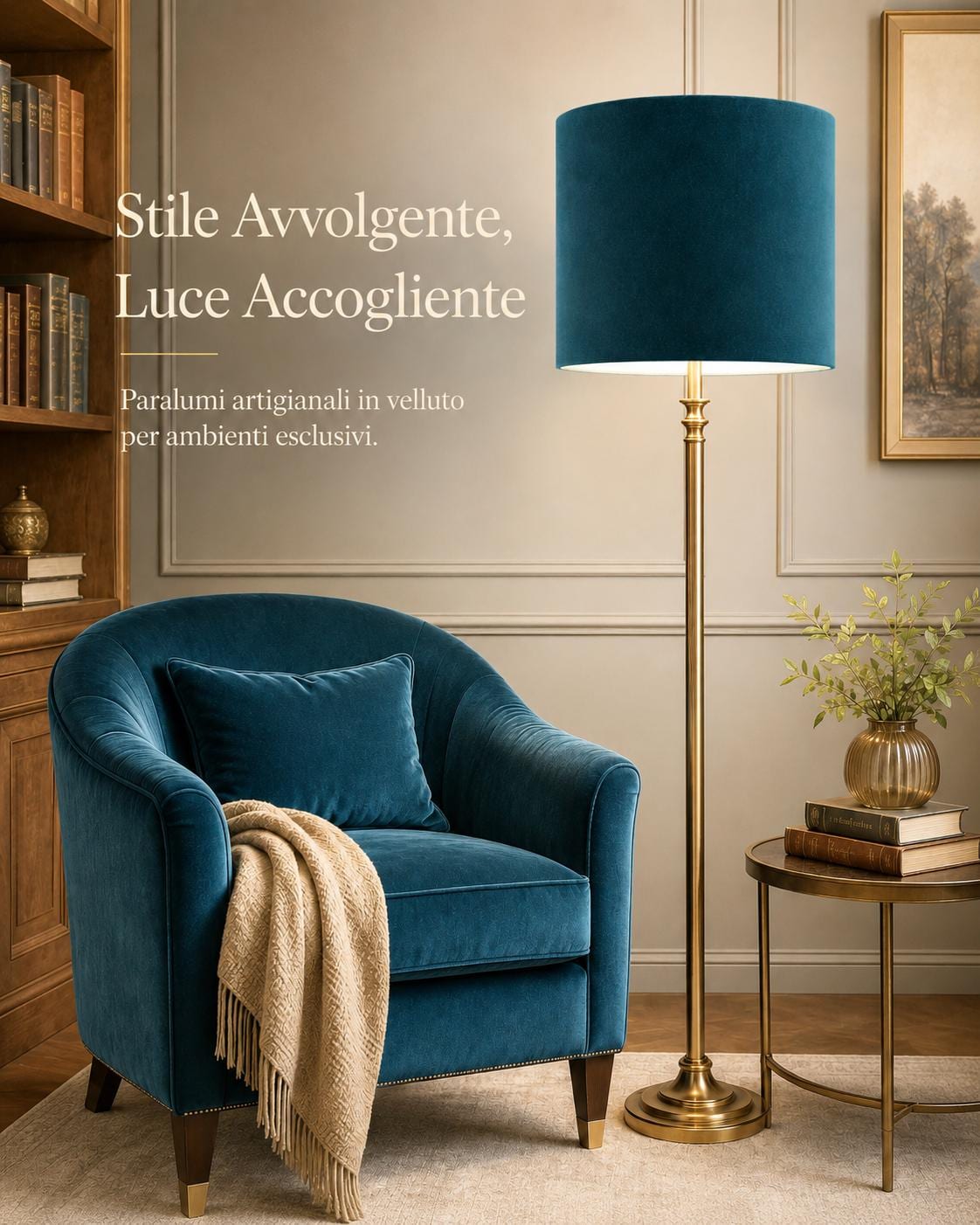 Petrol Blue Velvet Lampshade | Handmade in Italy – image 11