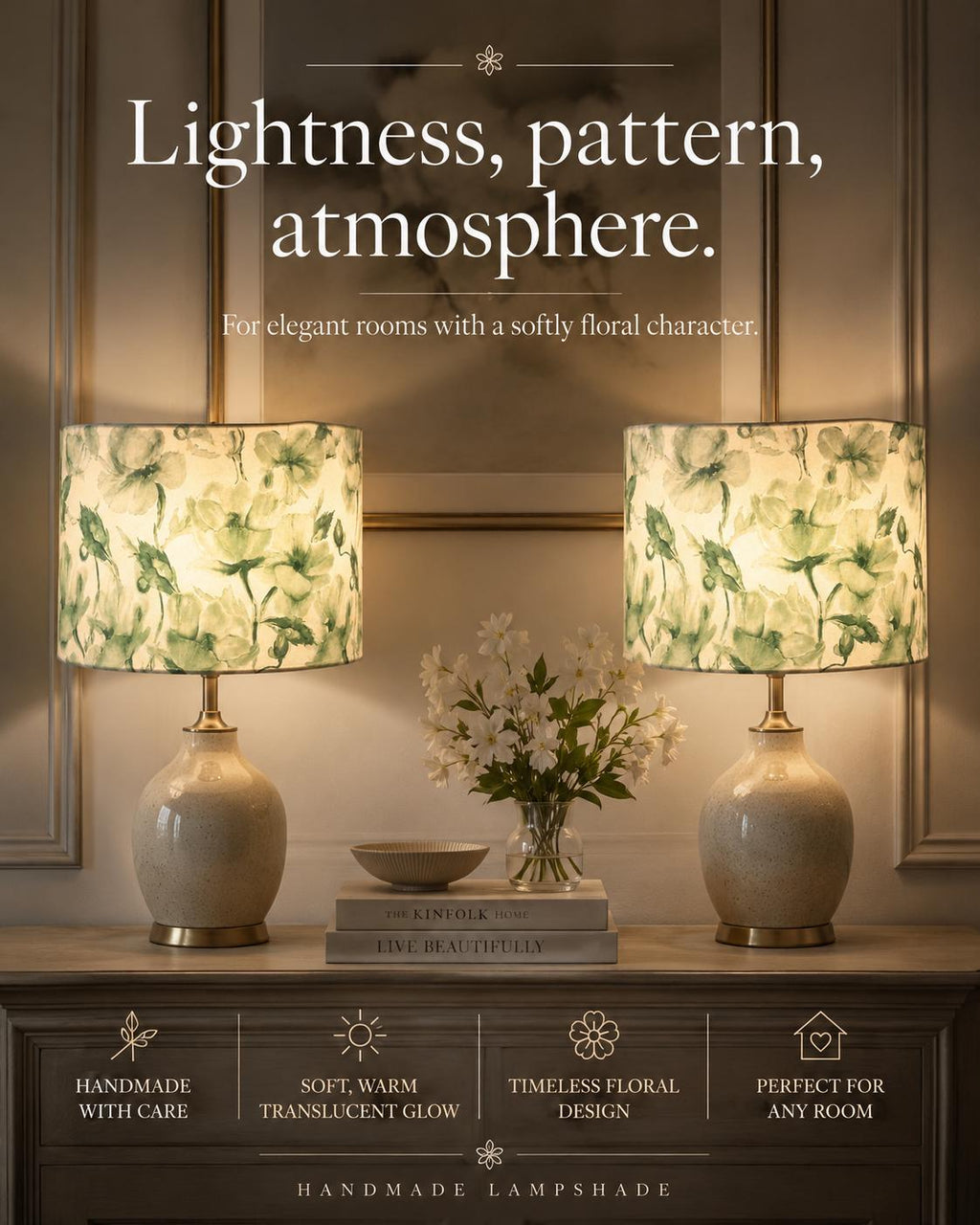 Elegant Sheer Patterned Lampshade, Atmospheric Lighting / Handmade in Italy – image 3