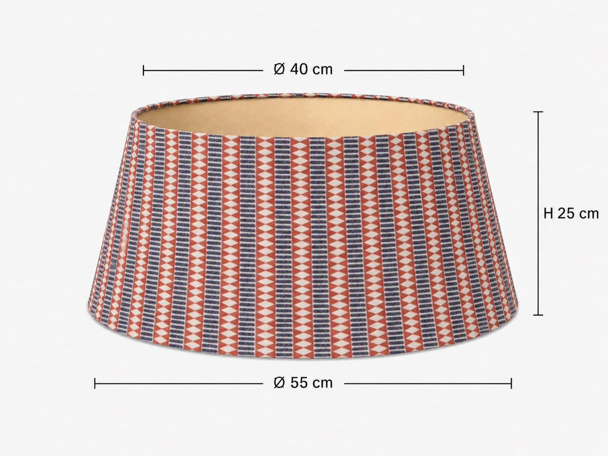 Red, navy and cream geometric stripe tapered lampshade 40 x 55 x 25 cm