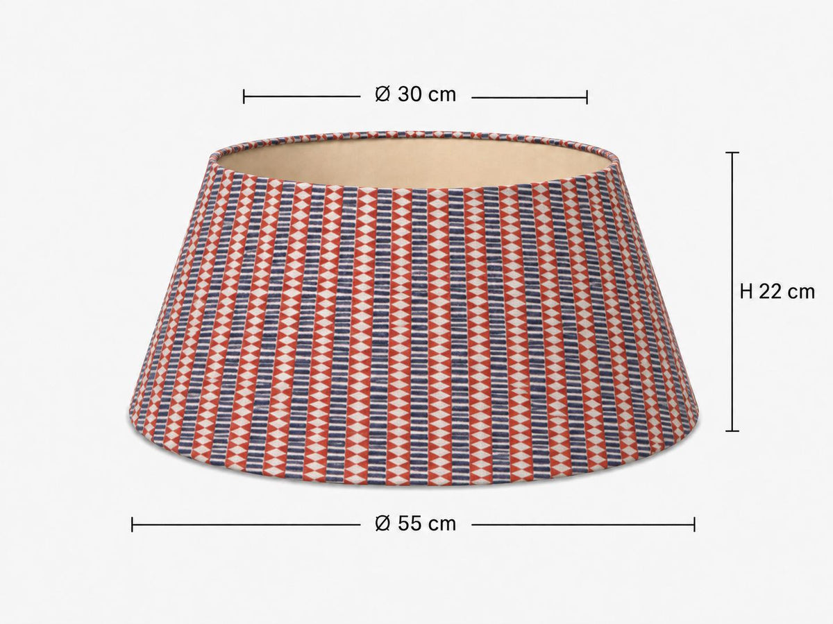 Red, navy and cream geometric stripe tapered lampshade 30 x 55 x 22 cm