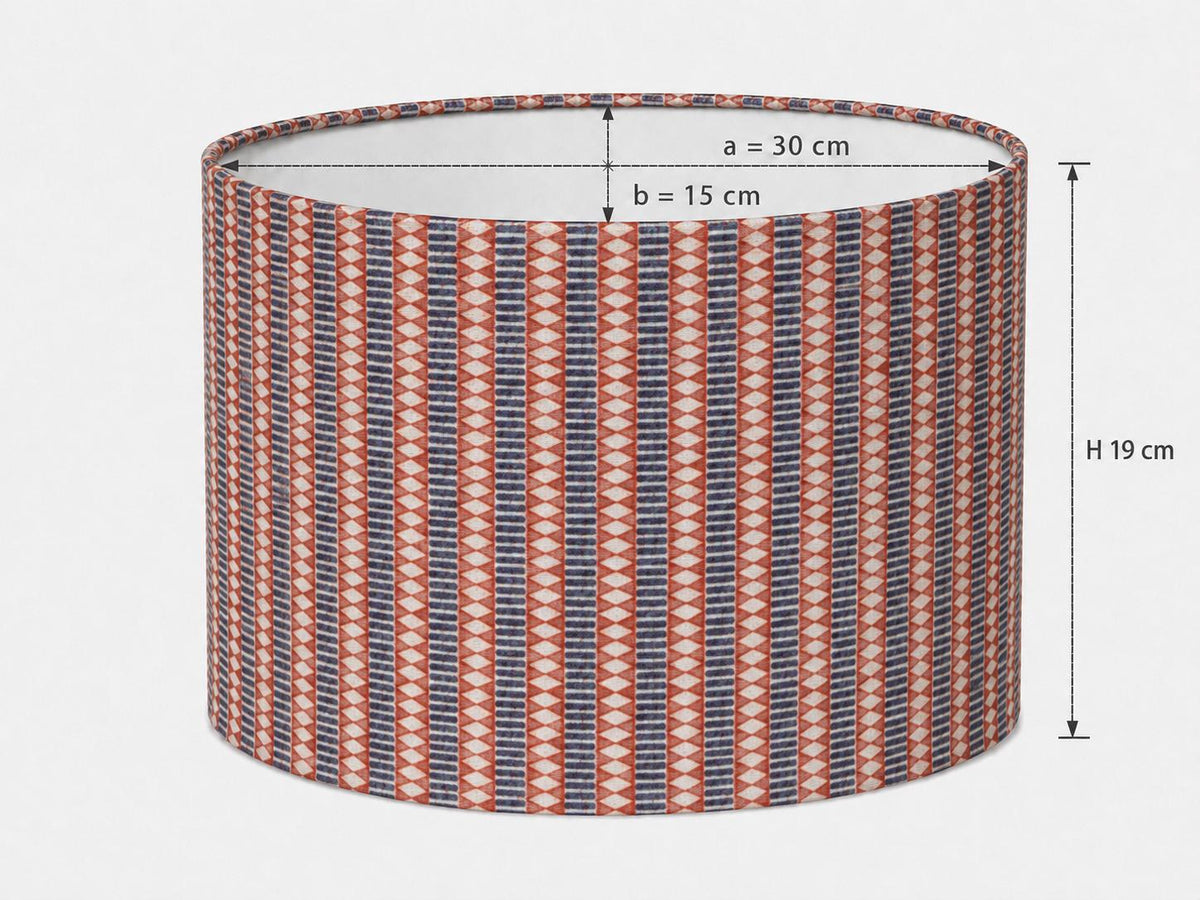 Red, navy and cream geometric stripe oval lampshade 30 x 15 x 19 cm