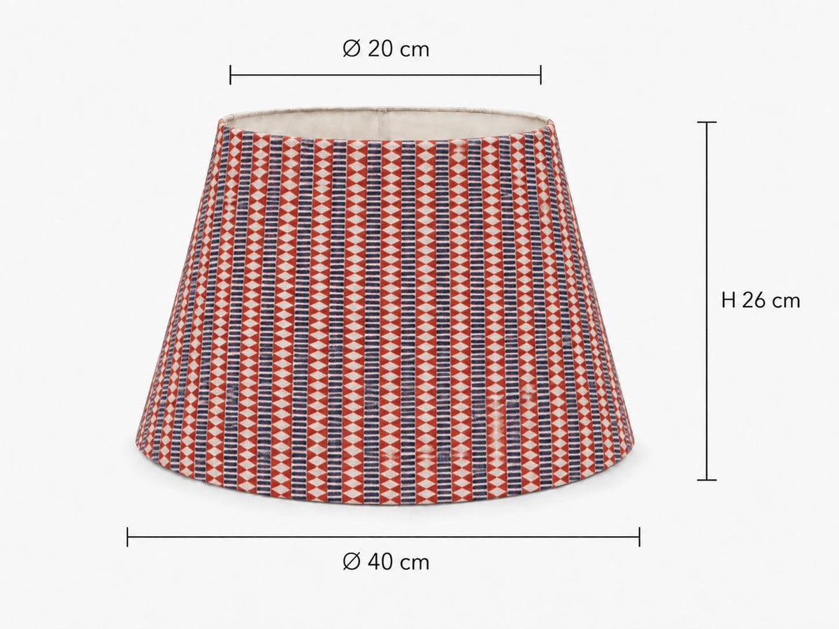 Red, navy and cream geometric stripe tapered lampshade 20 x 40 x 26 cm