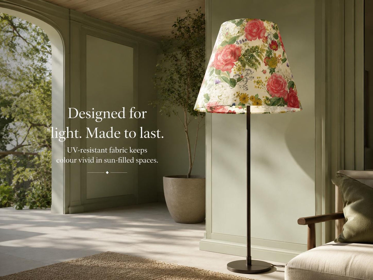 Vintage rose garden UV-resistant lampshade shape and size detail
