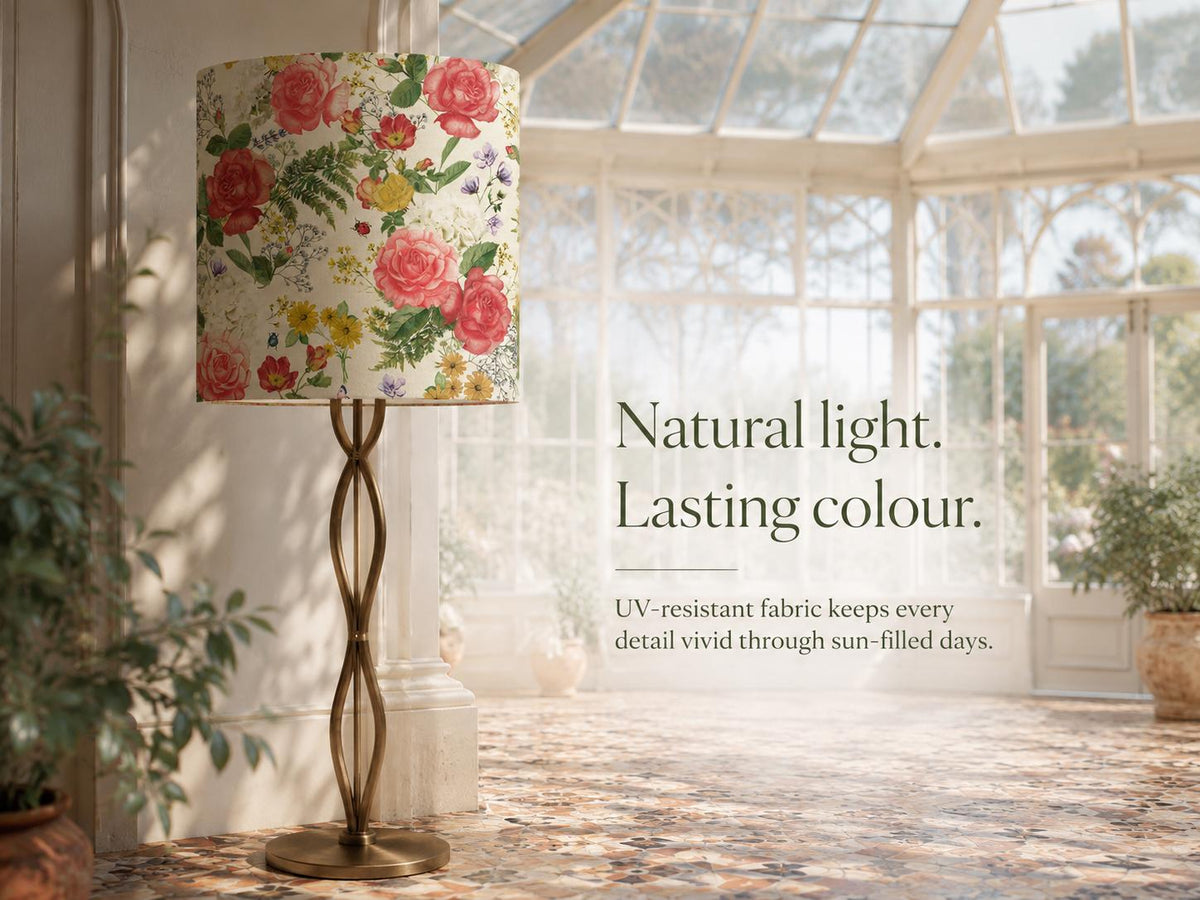 Vintage rose garden handmade lampshade styled interior view