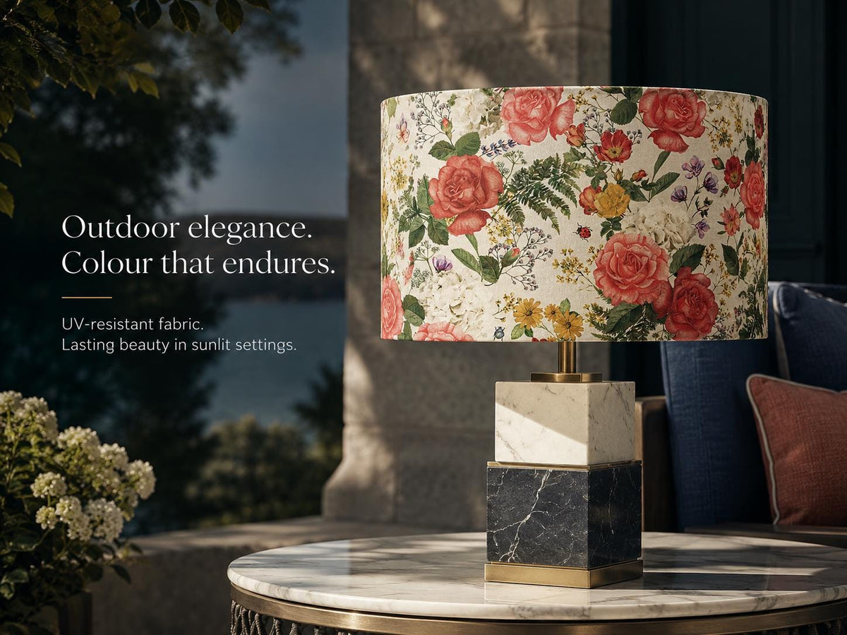 Vintage rose garden handmade lampshade styled interior view
