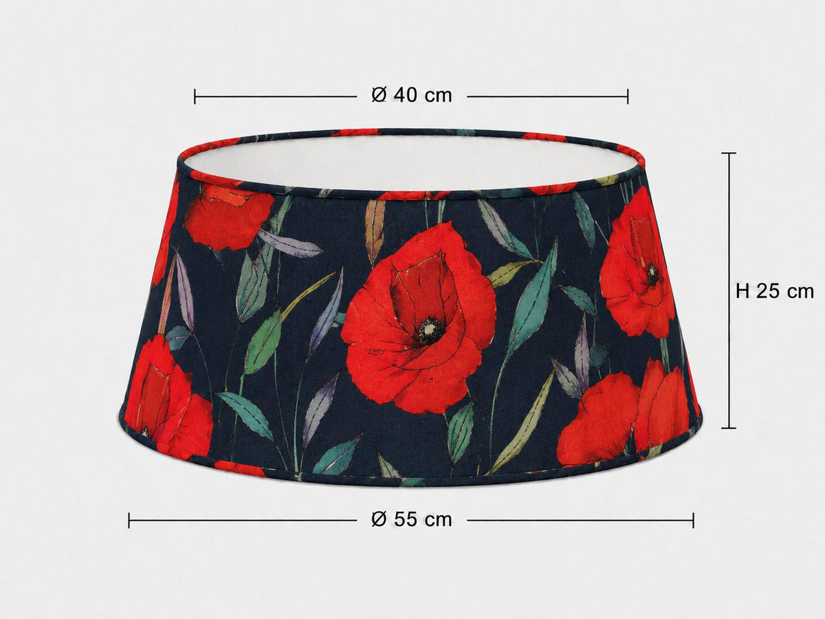 Navy blue and scarlet red poppy tapered lampshade 40 x 55 x 25 cm