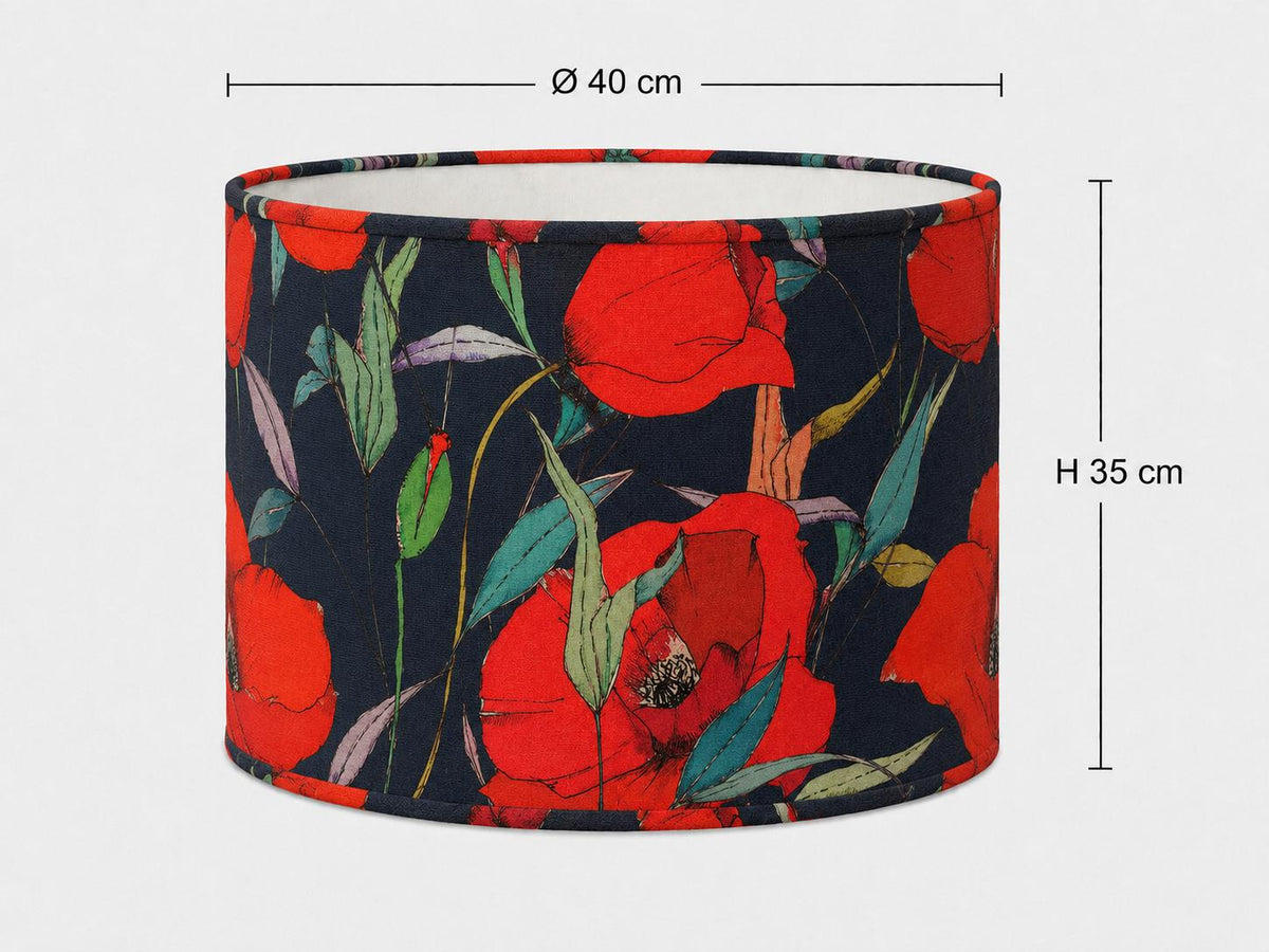 Navy blue and scarlet red poppy drum lampshade 40 x 35 cm