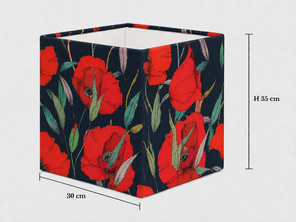 Navy blue and scarlet red poppy cube lampshade 30 x 30 x 35 cm