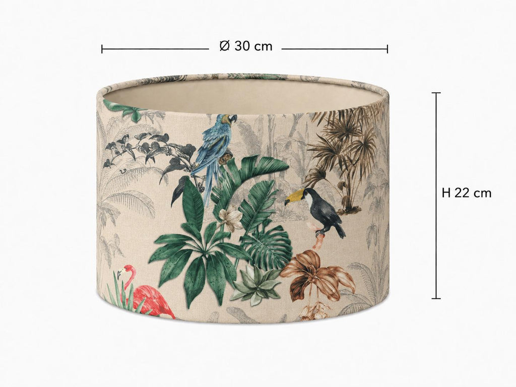 Tropical bird botanical drum lampshade 30 x 22 cm