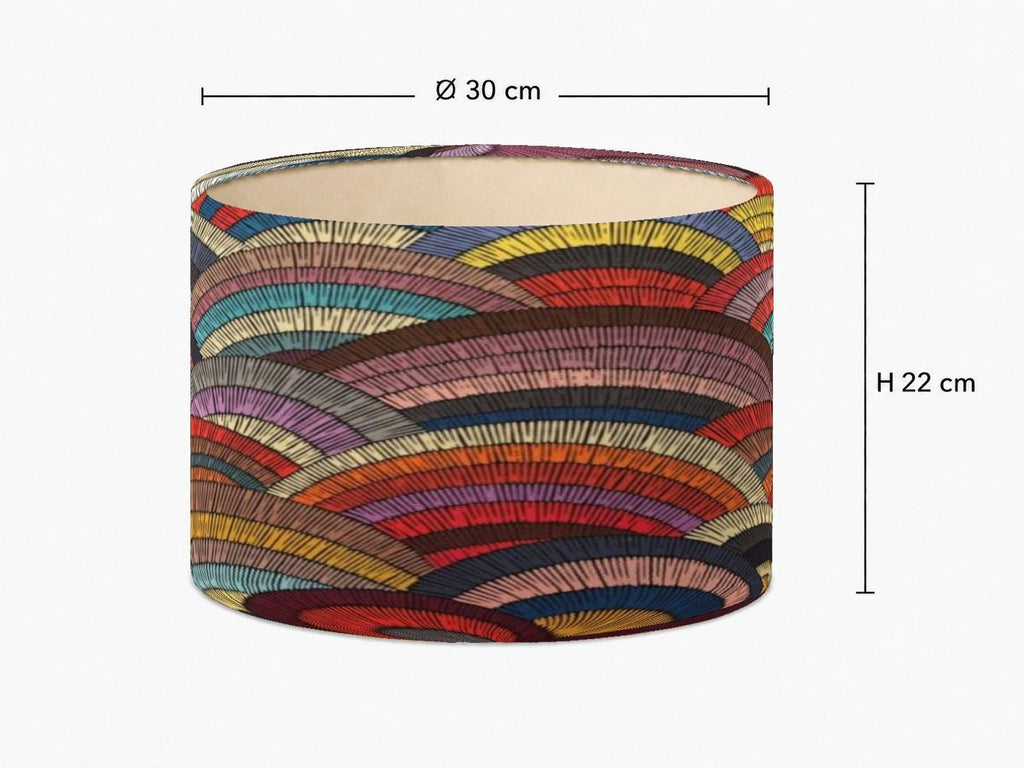 Multicoloured Art Deco drum lampshade 30 x 22 cm