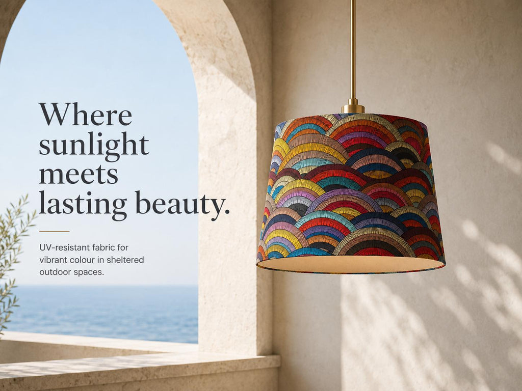 Multicoloured Art Deco handmade lampshade styled interior view