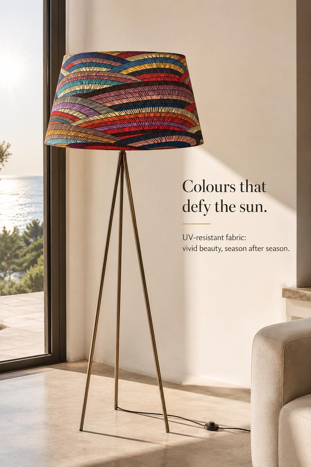 Multicoloured Art Deco handmade lampshade styled interior view