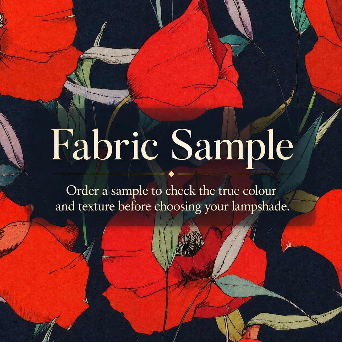 Navy blue and scarlet red poppy UV-resistant lampshade shape and size detail