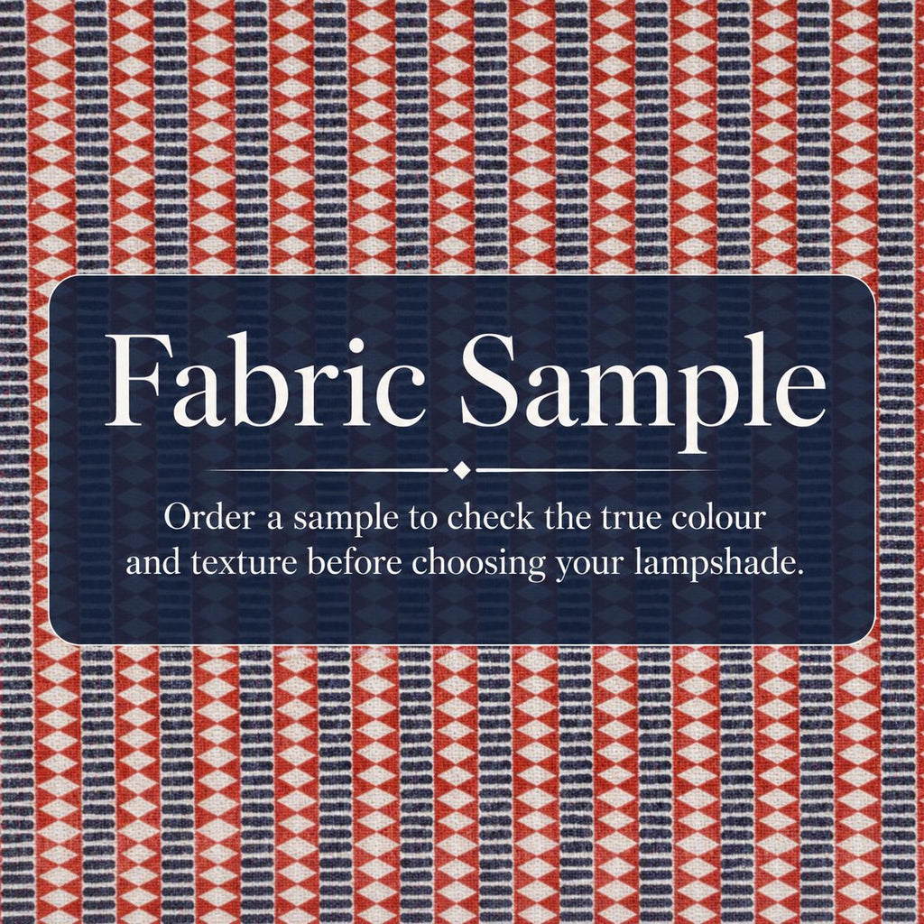 Red, navy and cream geometric stripe handmade lampshade styled interior view
