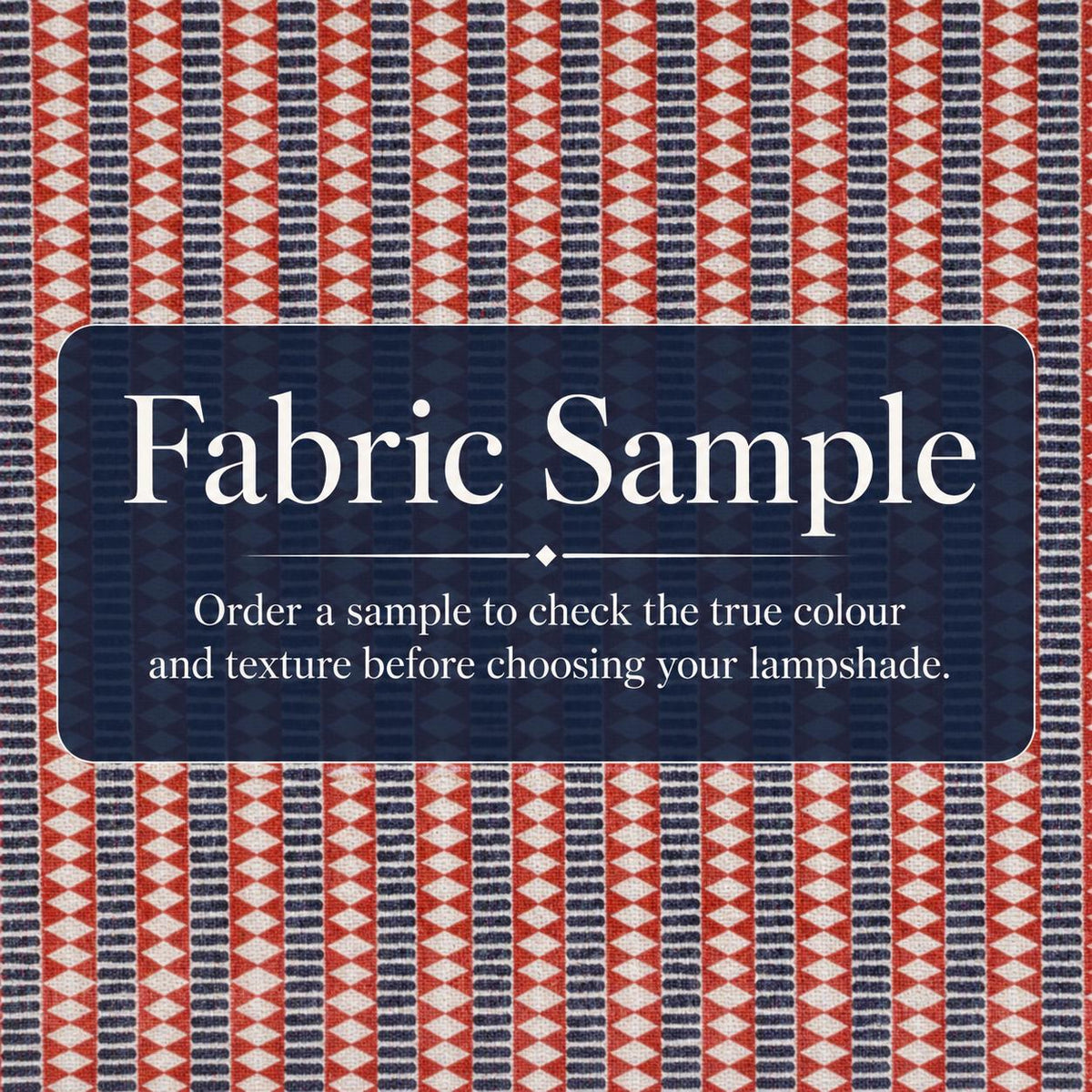 Red, navy and cream geometric stripe handmade lampshade styled interior view