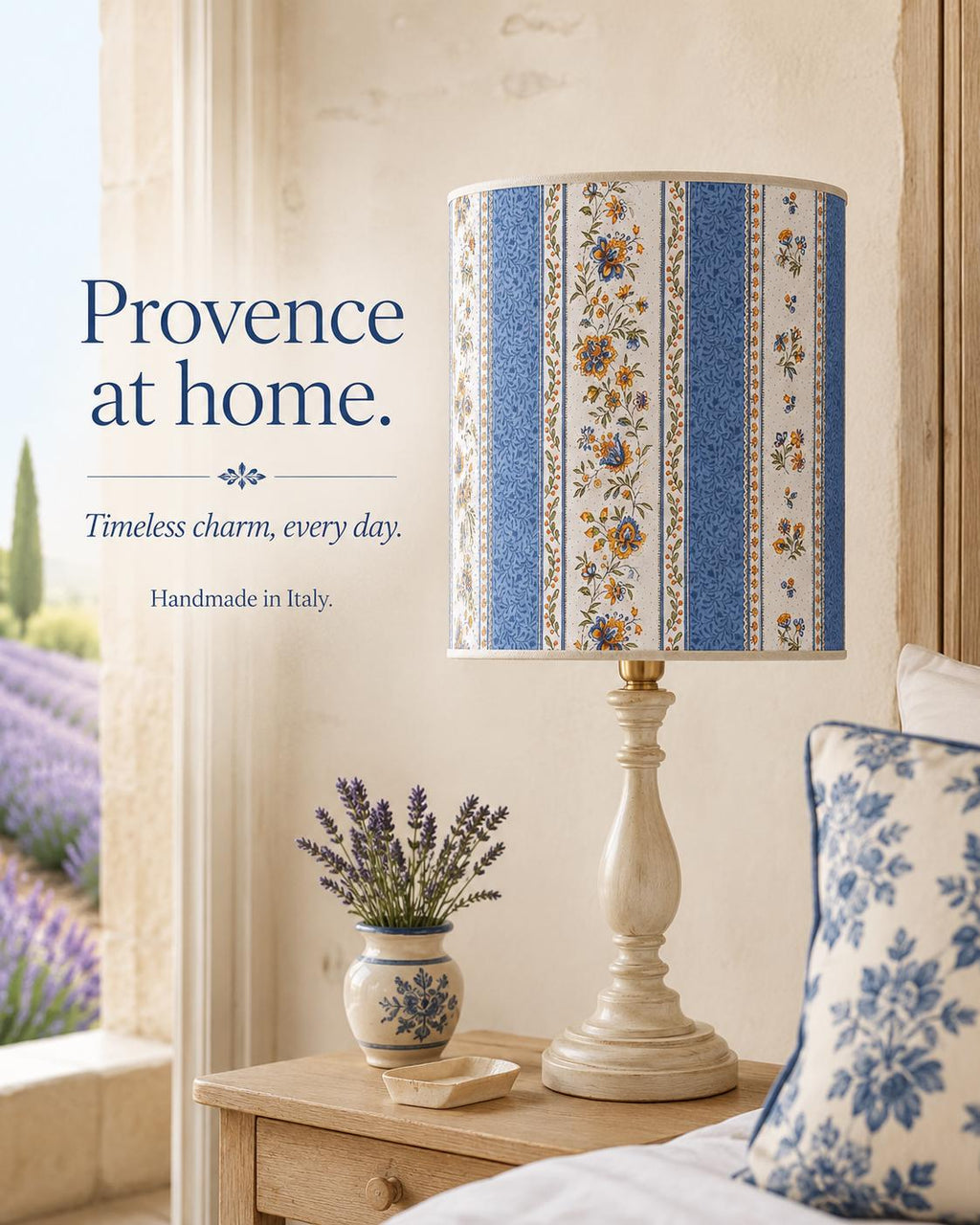 Blue Provençal Floral Lampshade, French Country Lamp Shade – Handmade in Italy – image 7