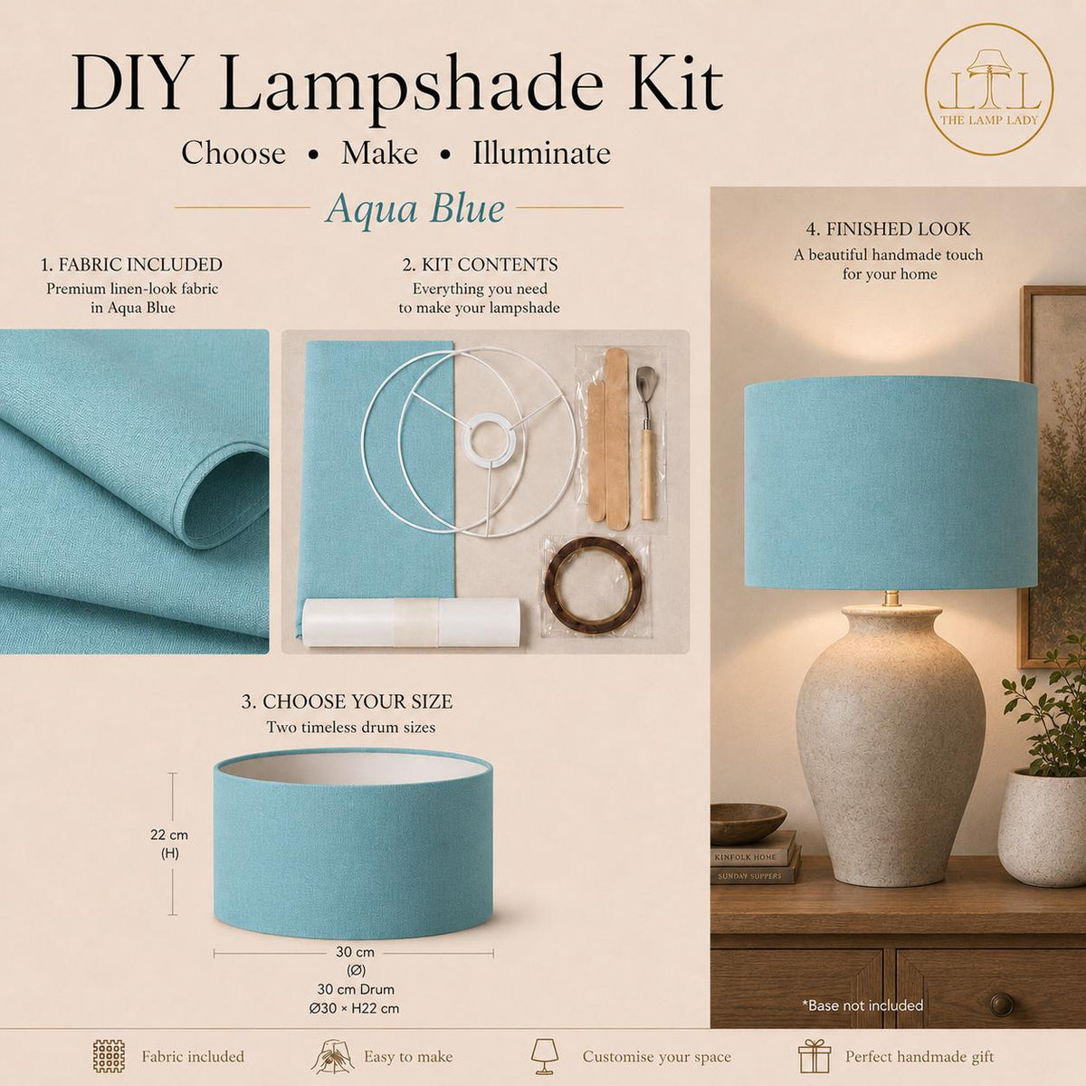 DIY Drum Lampshade Making Kit, Fabric Included, Two Sizes (20cm, 30cm) – image 5