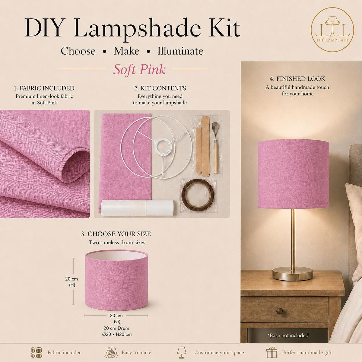 DIY Drum Lampshade Making Kit, Fabric Included, Two Sizes (20cm, 30cm) – image 6
