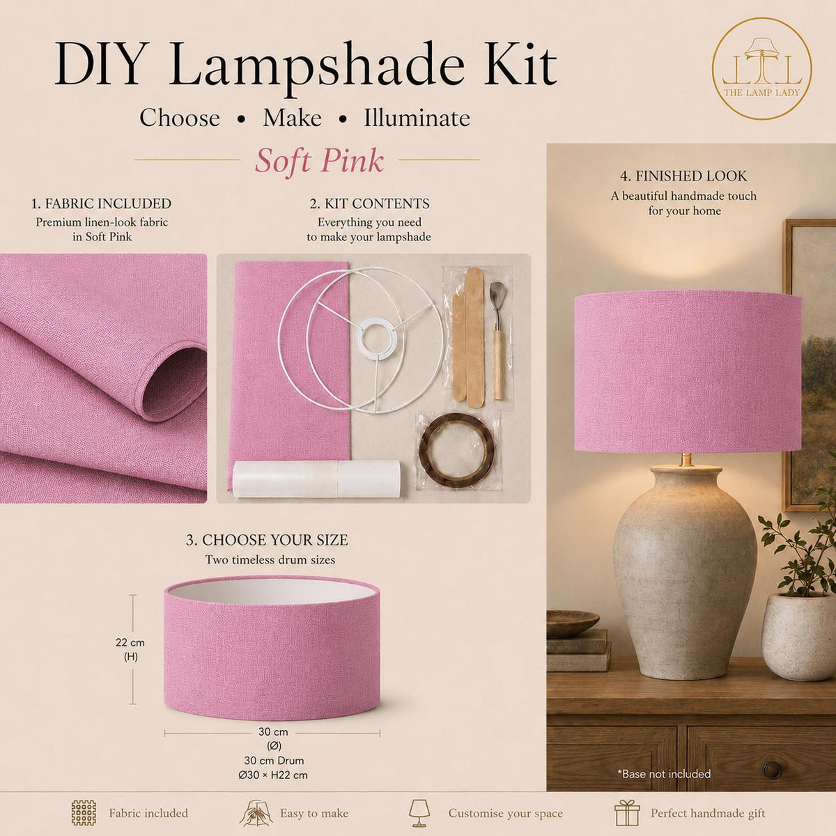 DIY Drum Lampshade Making Kit, Fabric Included, Two Sizes (20cm, 30cm) – image 7