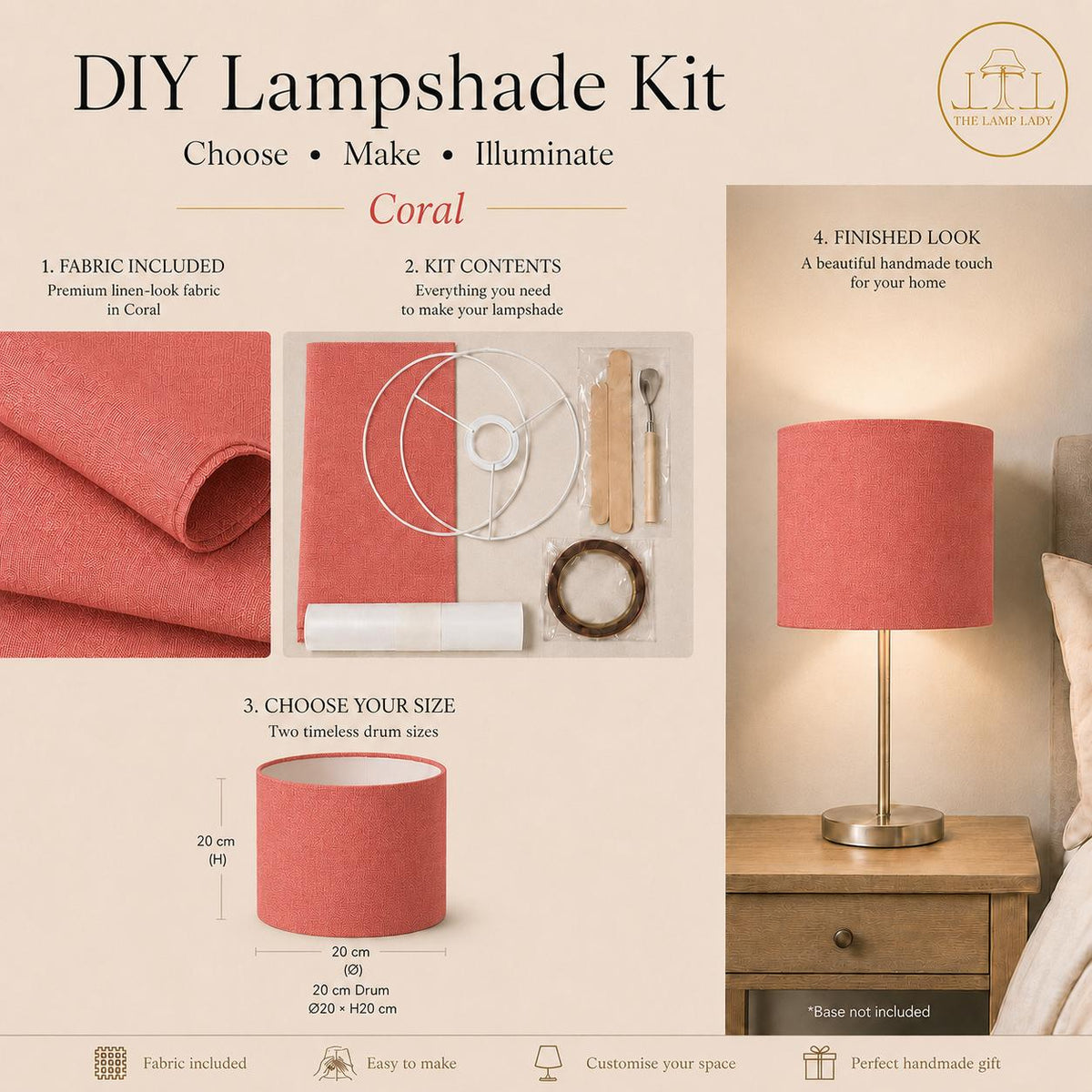 DIY Drum Lampshade Making Kit, Fabric Included, Two Sizes (20cm, 30cm) – image 8