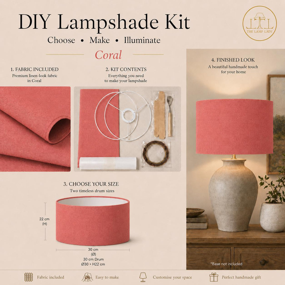 DIY Drum Lampshade Making Kit, Fabric Included, Two Sizes (20cm, 30cm) – image 9