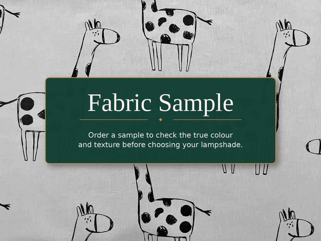 Black-and-white giraffe colour-in fabric sample for the Kids DIY Lampshade Kit