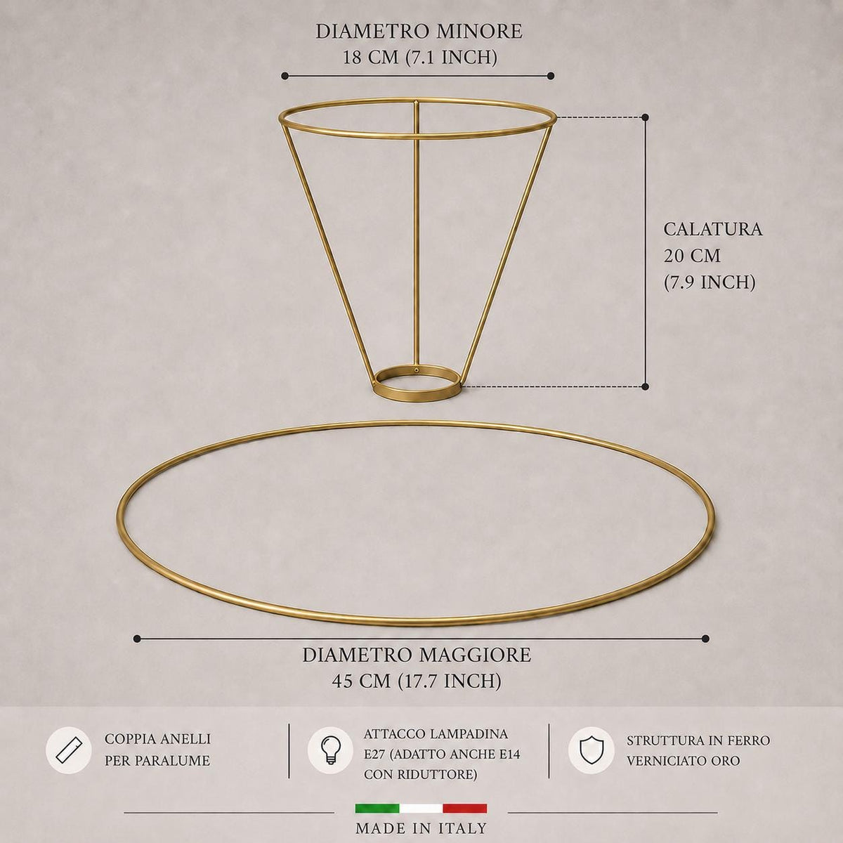 Conical Lampshade Ring Set with Drop – E27 Fitting - White or Gold / Made in Italy – image 3