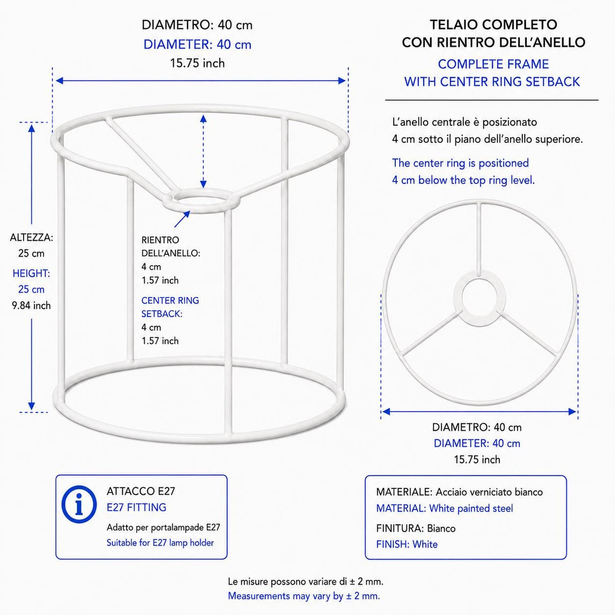 White Metal Lampshade Frame – DIY Macramé Lighting Structure – Multiple Diameters – image 6