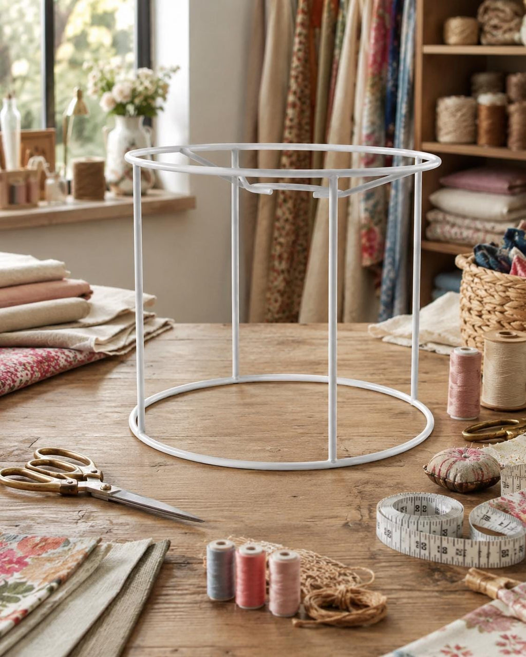 White Metal Lampshade Frame – DIY Macramé Lighting Structure – Multiple Diameters – image 1