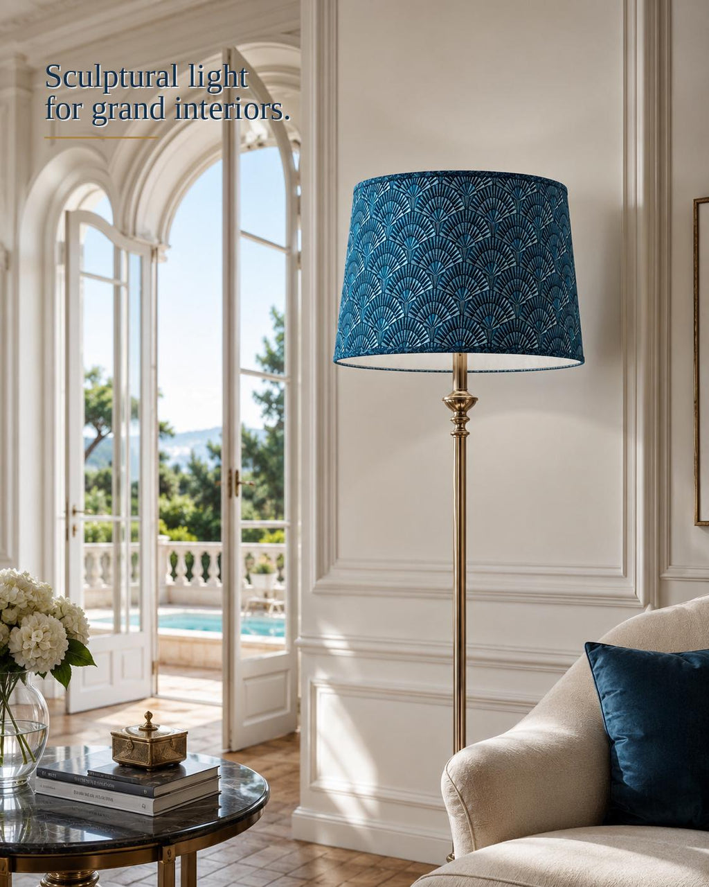 Art Deco Fan Pattern Drum Lampshade | Blue Teal Retro Lampshade | Handmade in Italy – image 12